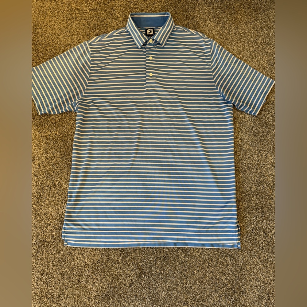 Footjoy Mens Polo Size Large Blue and White Stripe